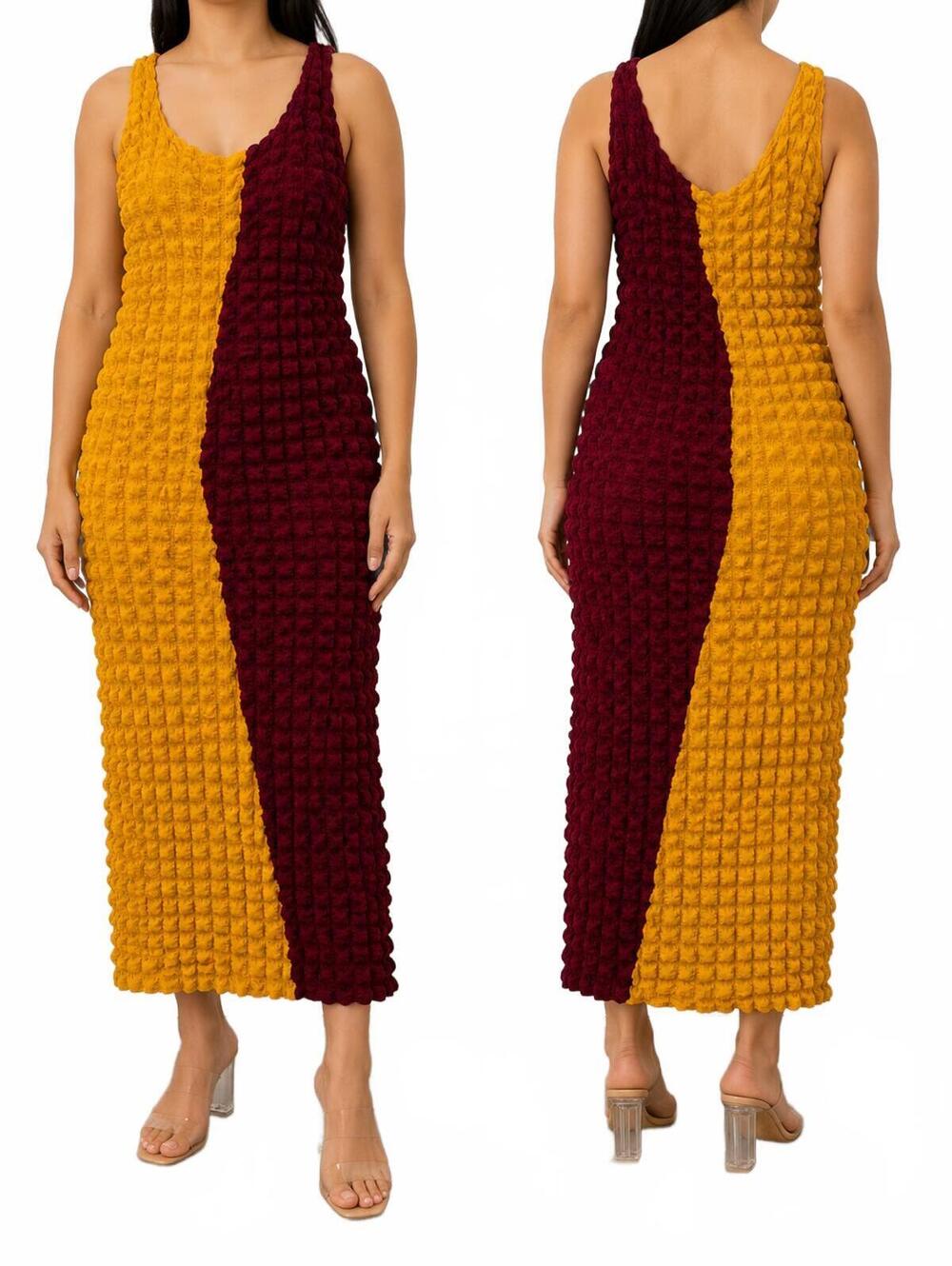 Ashley Stewart Women's Textured Color block Maxi Dress Features A Sleeveless Des